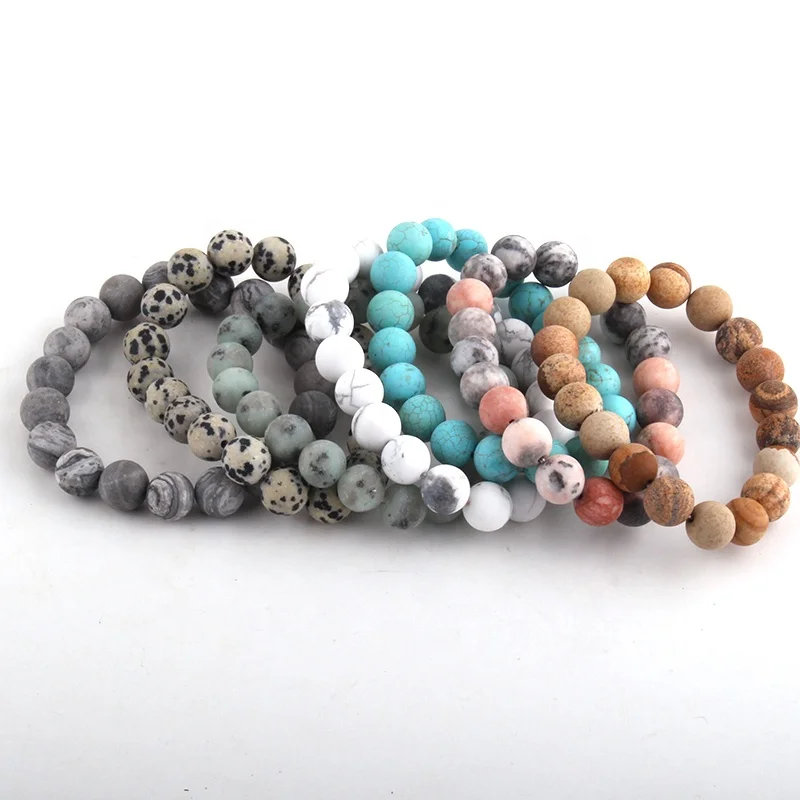 

Fashion Beaded Bracelet Jewelry Wholesale Gemstone Bracelet 10mm Frosted Natural Stone Turquoise Bracelets Western Jewelry