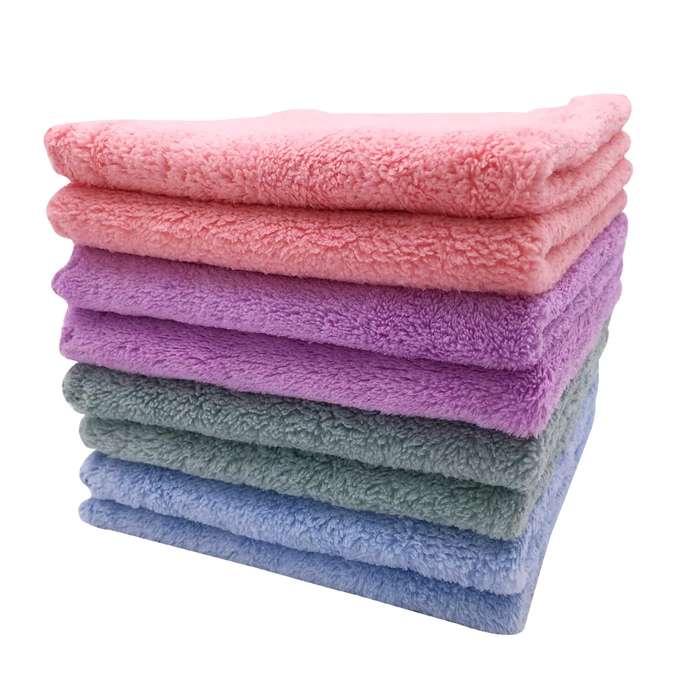 

Factory Price Coral Fleece Microfiber Dish Rag  Microfiber Cleaning Cloth Set, Pink blue green purple color