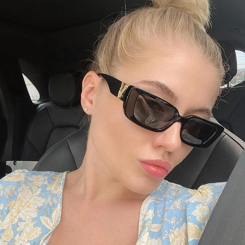 

4382 New Arrival Design Sun Glasses Small Square Luxury Sun Shades With V Decoration UV400 Rectangle Sunglasses 2021