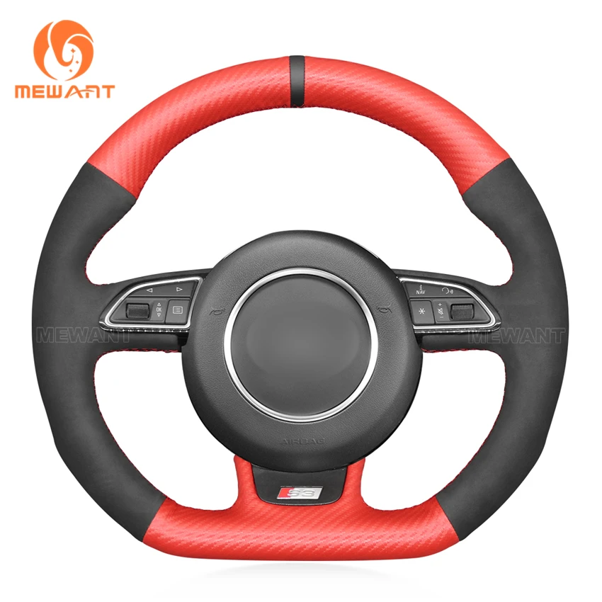 

Custom Hand Stitching Red Carbon Fiber Soft Suede Steering Wheel Cover for Audi A5 A7 RS5 RS7 S3 S4 S5 S6 S7 SQ5 S line