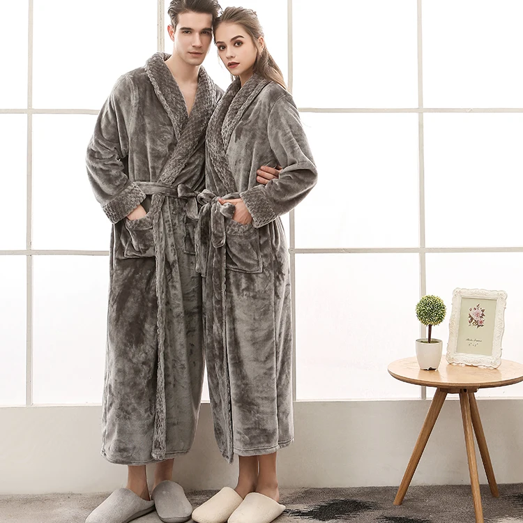 

Soft Warm Women and Men Flannel Nightgown Plus Size Kimono Style Coral Fleece Sleepwear Robes, Customized color