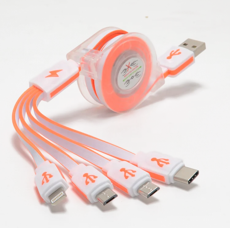 

4 In 1 Multiple USB Fast Charging Cable Adapter Micro Type C 8 pin Multifunctional Retractable Fast Charging Data Cable, White \black \green \pink \yellow