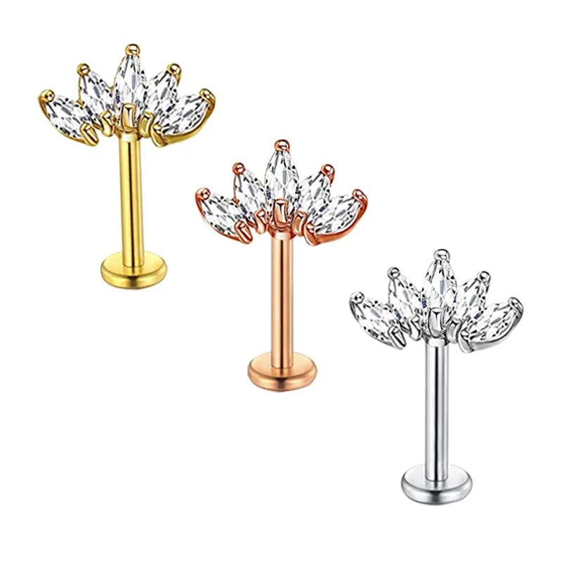 

NUORO Hot Selling Stainless Steel Zircon Crown Studs Internal Threaded Labret Barbell Body Piercing Jewelry