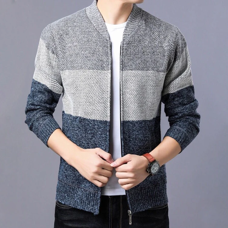 

Customized sweater manufacturers winter color-blocking thickening casual sweater cardigan loose fashion zipper knitted men's swe