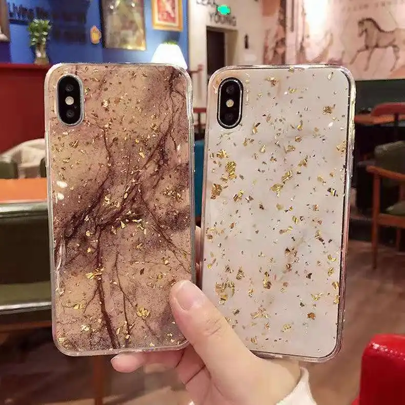

Epoxy Glitter Gold leaf marble Silicone Soft Phone Case for iPhone 12 pro max