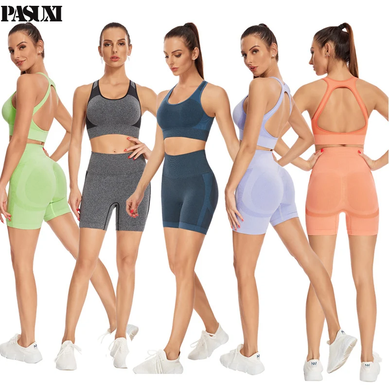 

PASUXI 2022 Seamless Yoga Suit 2 piece Sports Shirts Crop Top Leggings Gym Clothes Fitness Tracksuit Workout Set