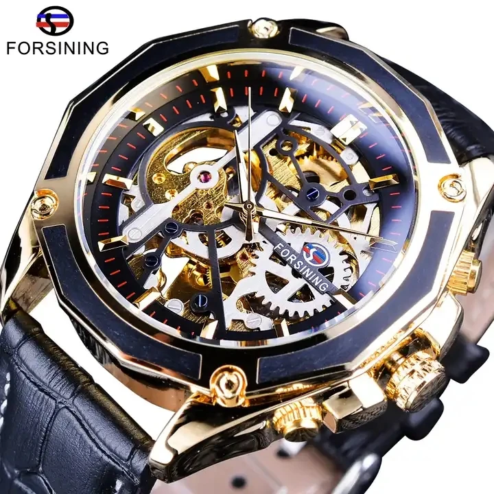 Forsining Top New Luxury Open Work Series Luxury Transparent Case Self-Winding Watches Automatic Clock Skeleton Watches