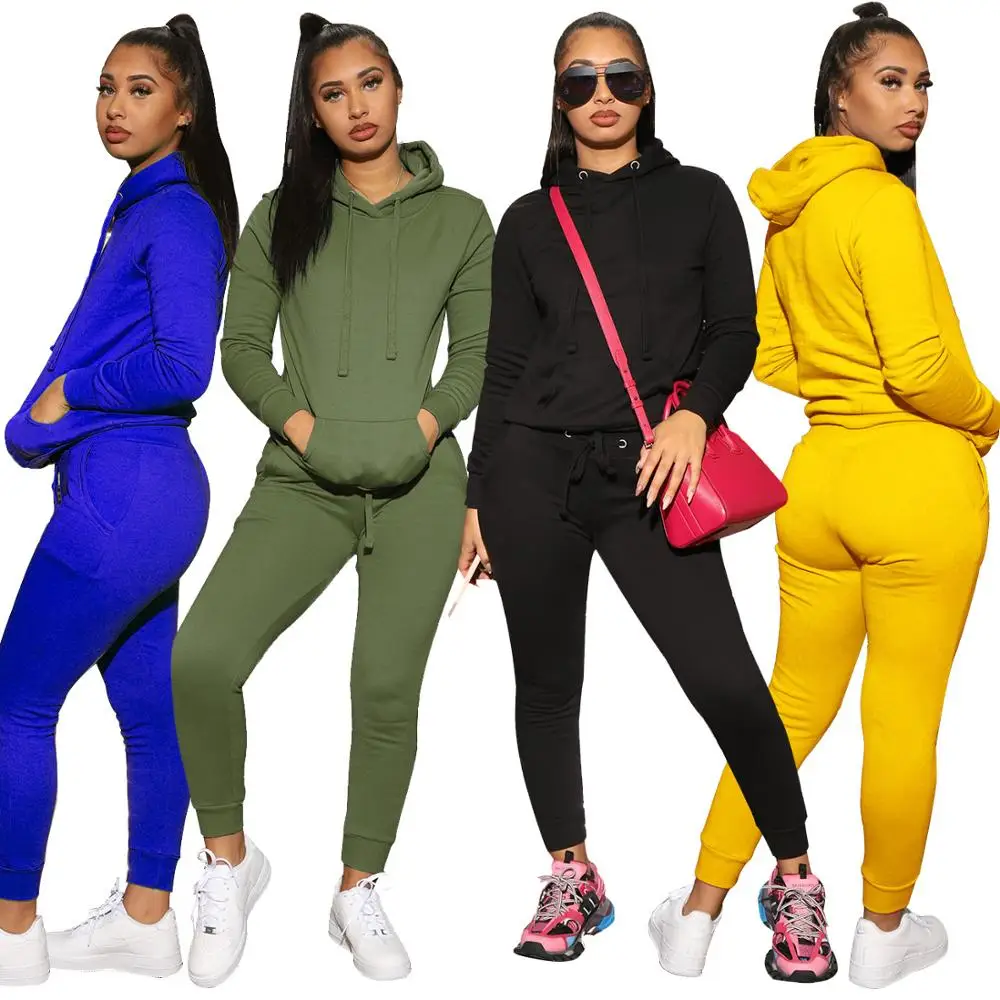Full sleeve tracksuit hooded tops pants two piece set fitness outfits women track suit