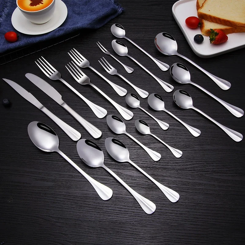 

Hot seller stainless steel flatware custom laser logo silver food grade cutlery flatware set