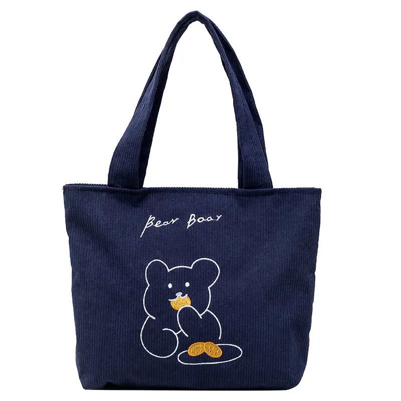 

Cute Corduroy Embroidery Shoulder Canvas Tote Bag Handbag Canvas Bag Custom Logo For Women, White/black/pink/blue
