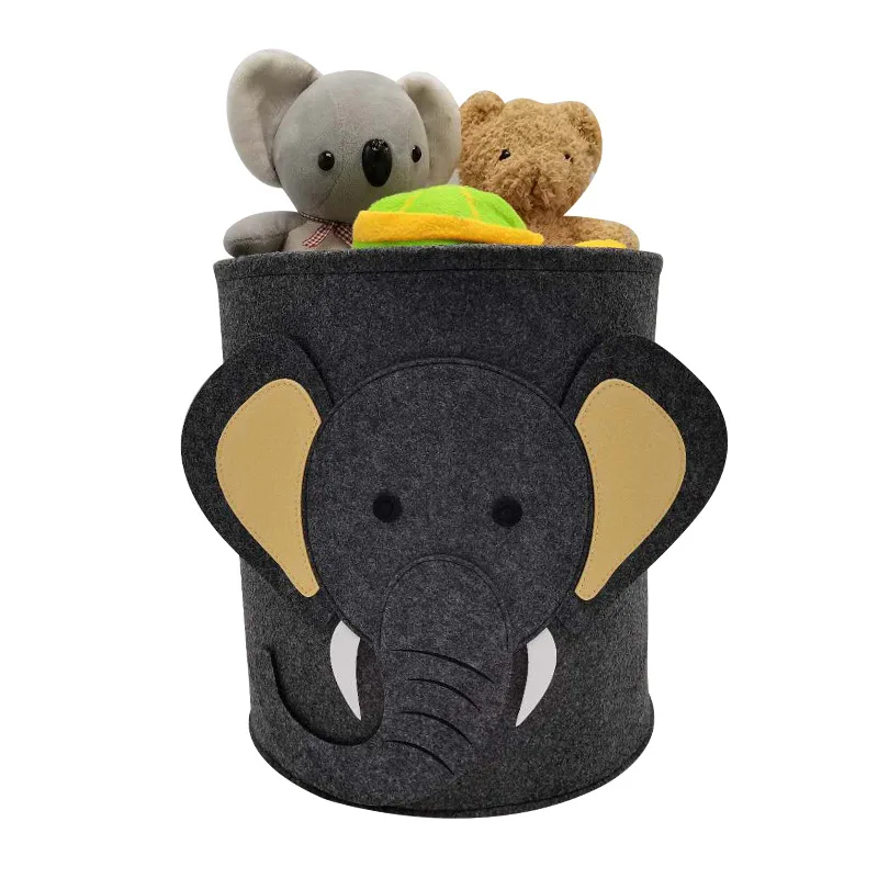 

Custom INS Style Cartoon Animal Elephant Felt Toy Storage Basket Bucket Organizer For Kids Toy Storage Home Decoration, Grey