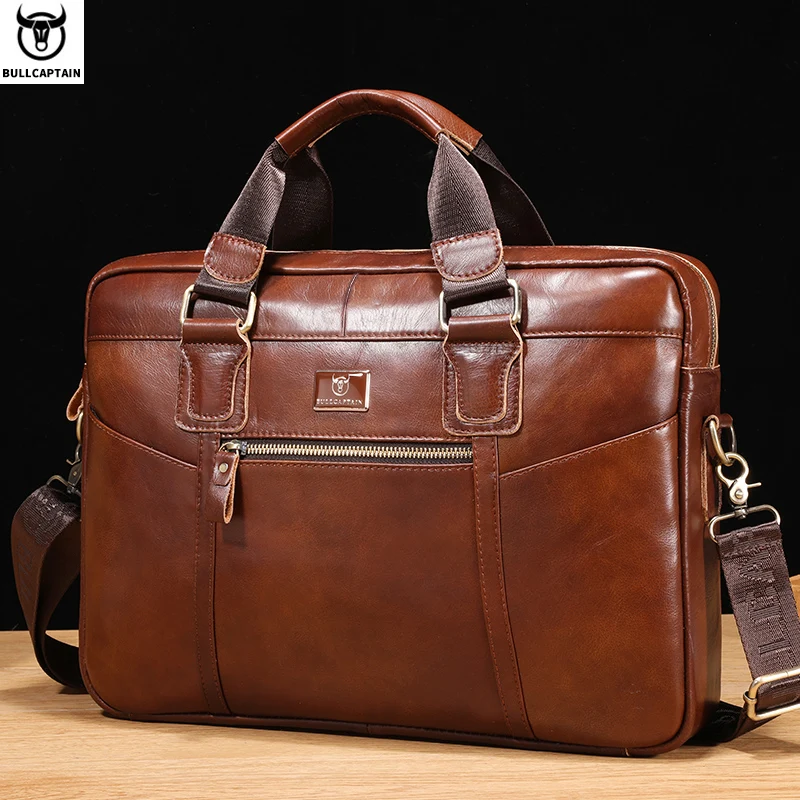 

BULLCAPTAIN Men Business Office Genuine Leather Laptop Briefcase Handbag Men Bag Soft Leather Messenger Bag Briefcase For Men