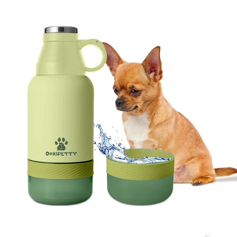 

3 in1 I Dog Travel Water Bottle pets Stainless Steel 32oz with two food containers feeder 2 Dog Bowls Travel Accessories