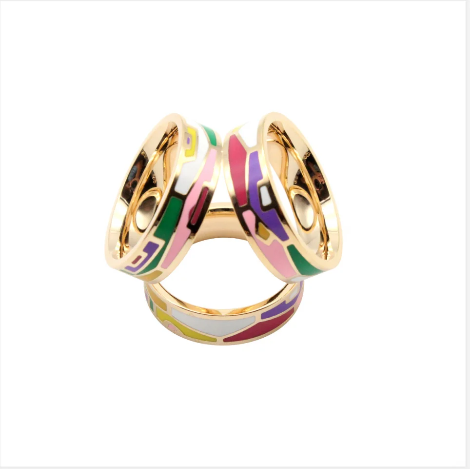 

Jachon High Quality Bright Colorful Enamel Women Jewelry Several Rings Connective Stainless Steel Scarf Ring Clips, As picture