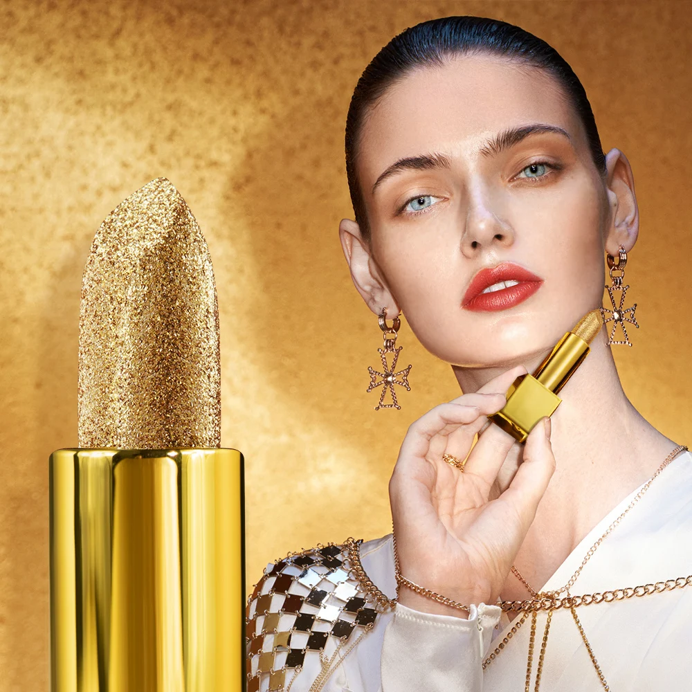 

Lakerain Shiny Giltter Color Lip Balm In Gold Square Lipstick Tubes Matte Velvet Unique Personality Lipstick 6 Colors