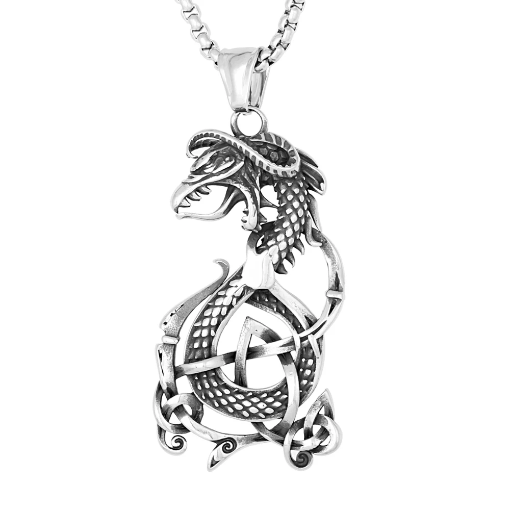 

Nordic Viking Retro Animal Jewelry Personality Stainless Steel Hollow Dragon Pendant