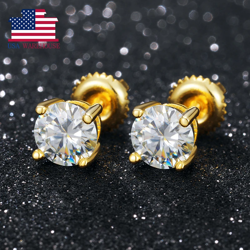 

USA Warehouse 18K Gold Plated 925 Sterling Silver 6mm 0.8ct VVS Moissanite Diamond Stud Earrings