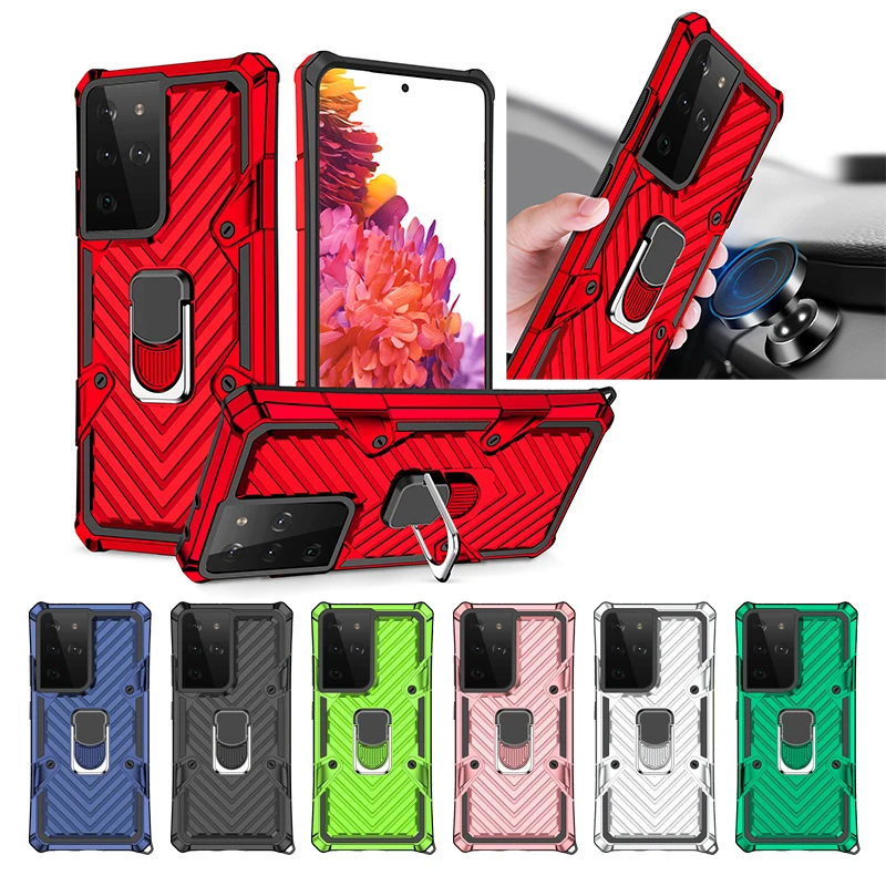 

2 in 1 TPU PC Armor Ring Heavy Duty Shockproof Phone Case For Samsung S21 Ultra