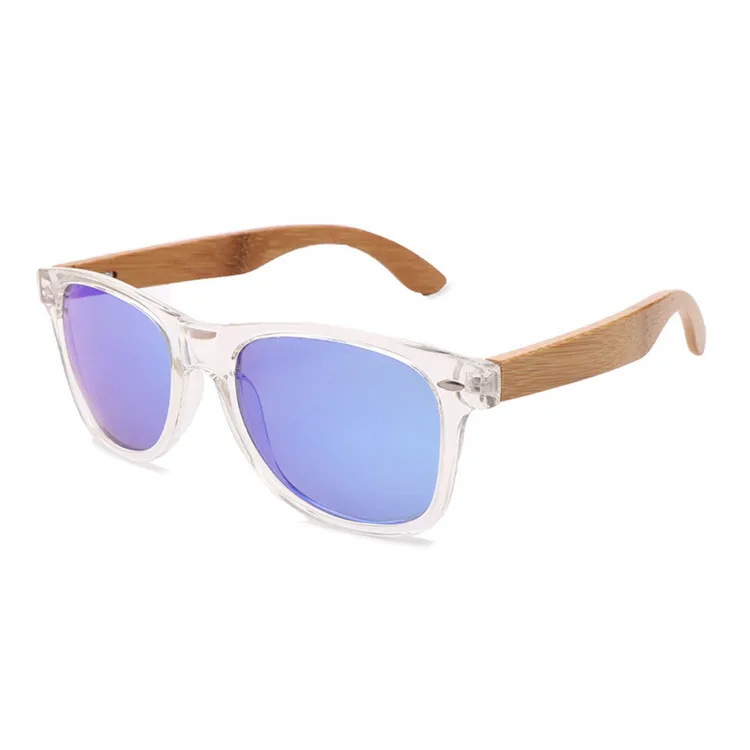 

Classic style transparent frame bamboo temples mirror lens coating bamboo wood sunglasses polarized sunglasses