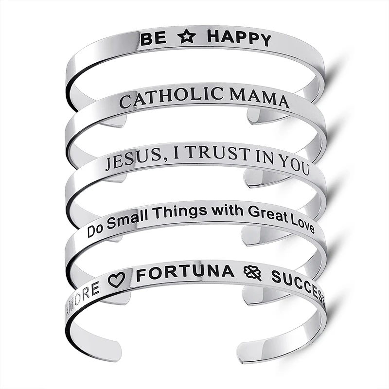 

Best Gift 5mm Personalized Custom Inspirational Jewelry Stainless Steel Engraved Cuff Bangle Bracelet For Friends, Silver