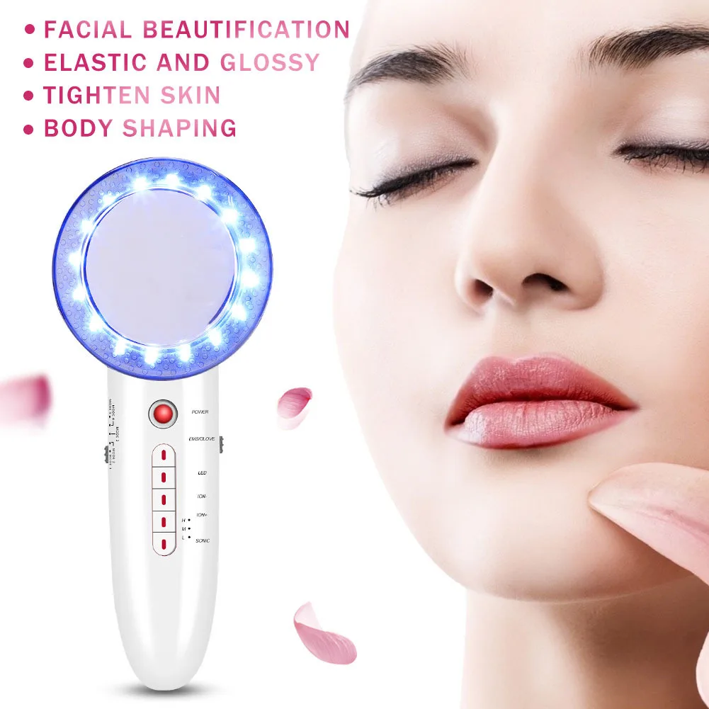 

Professional 6 in 1 body slimming massager ultrasonic wave ems skincare women heat beauty led facial massager