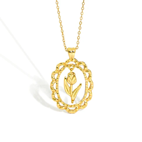 

H-N513 women fashion trend fine jewelry gold plated tulip rose flower necklace, Gold/white gold
