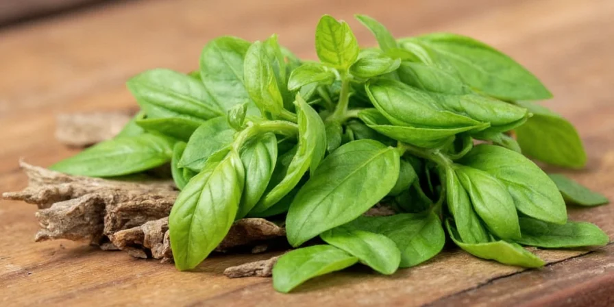 Basil bunches hanging from a kitchen rack to air-dry.
