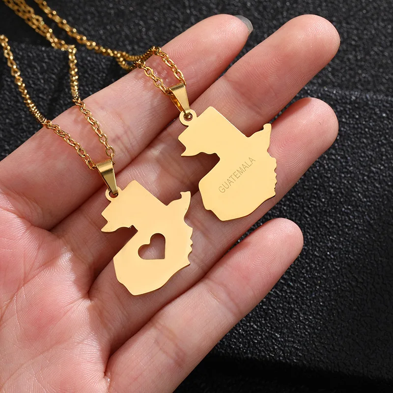 

Best Selling Map Jewelry Gold Plated Guatemala Map Pendant Necklace Stainless Steel Map Necklace For Patriot Party, Gold silver