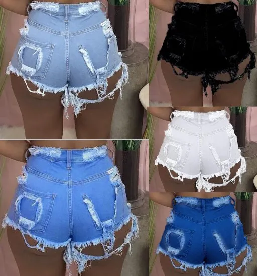 

2021 INS Summer Style Joggers Shorts Jeans With Hole Lady Zipped Button Tassel Denim Shorts For Women, 5 colors