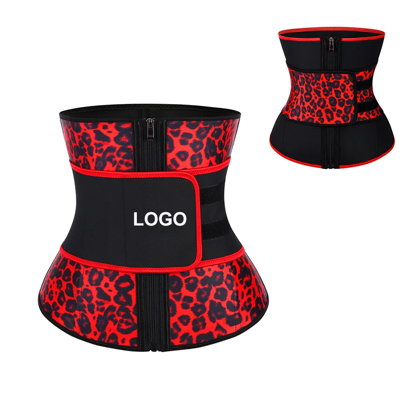

Custom Logo Adjustable Belt Leopard Print 7 Steel Bones Women Belly Sauna Sweat Latex Workout Waist Trainer, As shown