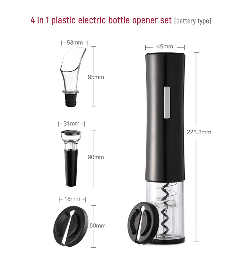 

Amazon 4 in 1 Factory price electric wine bottle opener and wine accessories gift set, Black