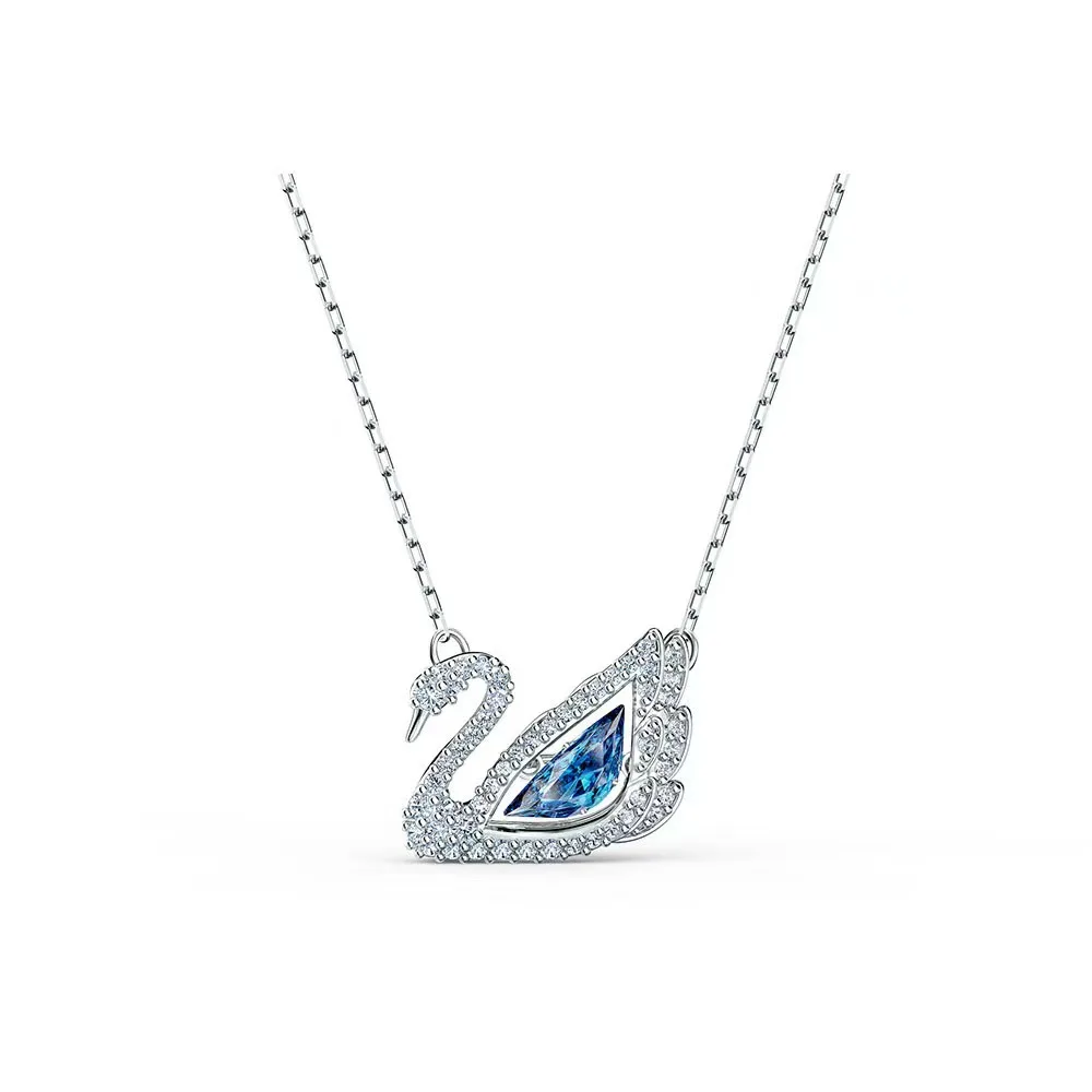 

Female Fashion Red And White Smart Crystal Clavicle Chain swarovskiing Blue Diamond Swan Necklace