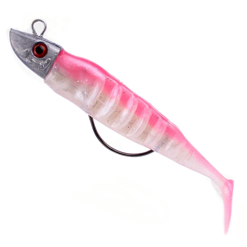 

OEM and on stocks T tail soft bait submerged lead head soft fishing lure with crank and barbed hook, 6colors