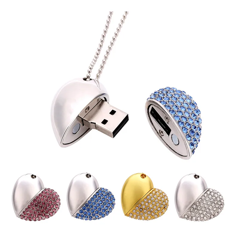 

JASTER heart shaped usb flash drive 4GB 8GB 16GB 32GB 64GB 128GB usb2.0 crystal necklace usb drive