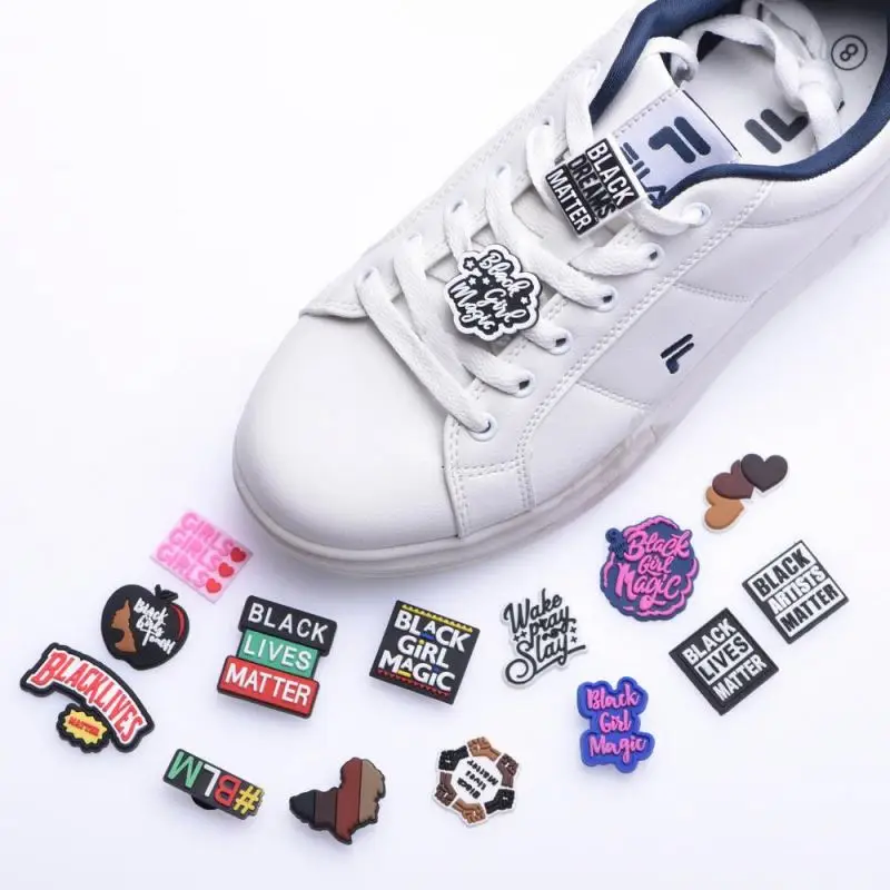 

New design PVC Shoes lace Buckles BLM shoelace decoration shoes accessory party small gift for kids shoes decoration, Customized