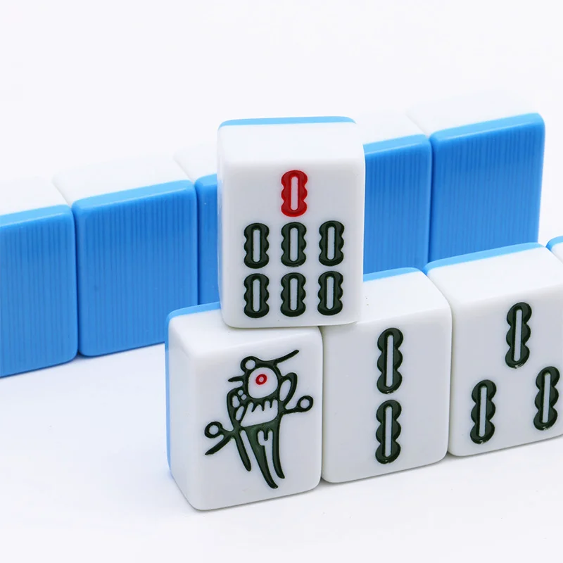 

5 color Chinese Mahjong Set Funny Family Table Board Game and Traveling Mini Mahjong Set, Green,blue,white,orange,pink