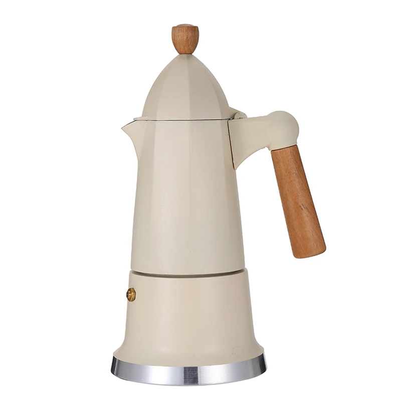 

Wholesale high quality aluminium moka pot espresso coffee maker with wood handle and top bead