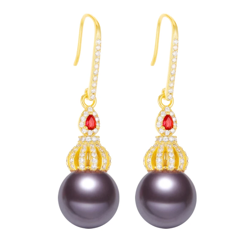 

Milliedition 18K Gold Plated Pearl Zircon Earrings 2021 12mm Fashion Design, Picture shows