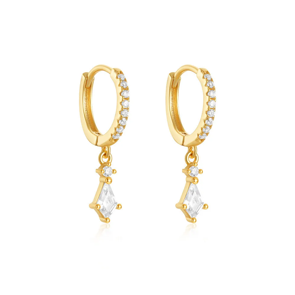 925 Sterling Silver Trendy Earrings Jewelry for Girls Geometric Rhombus Water Drop Diamond Gold Plated Hoop Earrings Women