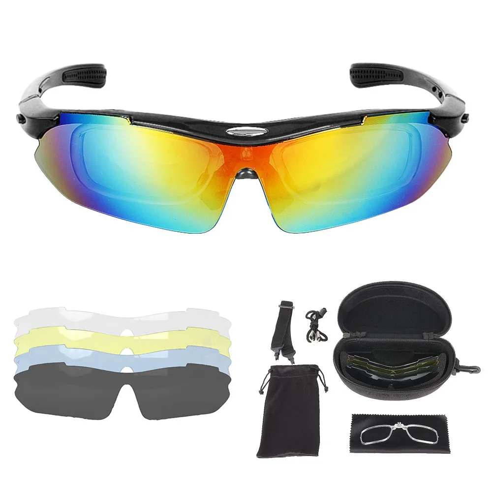 Tactical TR90 Polarized Cycling Glasses 5 Interchangeable Lenses UV400 Sunglasses for Outdoor Sports Anti-Fog & Bike Goggles