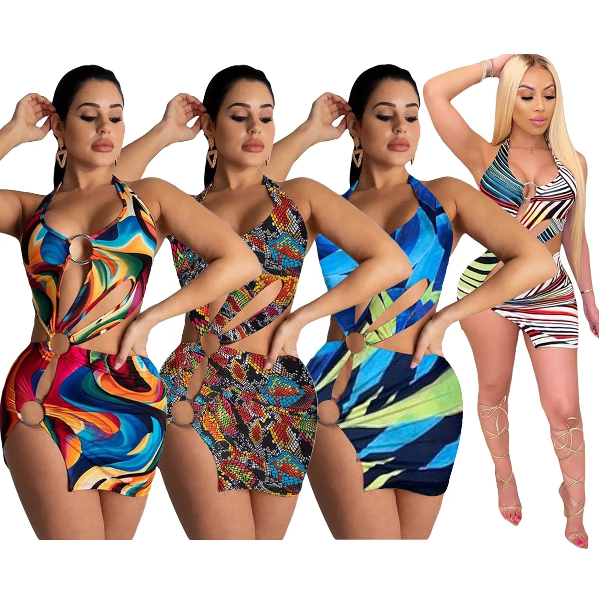 

F21038A wholesale fashion sexy Hot swimsuit colorful print women dresses, As picture
