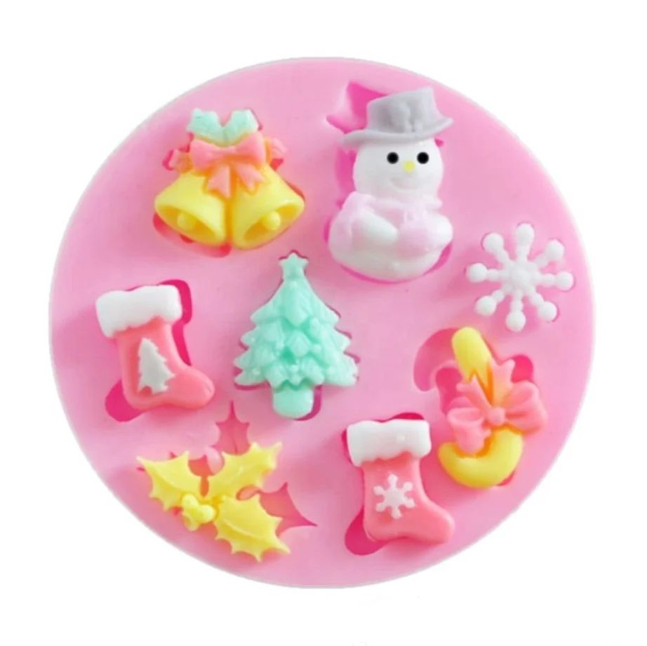 

Round Christmas Series Snowman Snowflake Cake Fondant Silicone Resin Mold Handmade Soap Decoration Mold for Bakeware Pudding, Pink