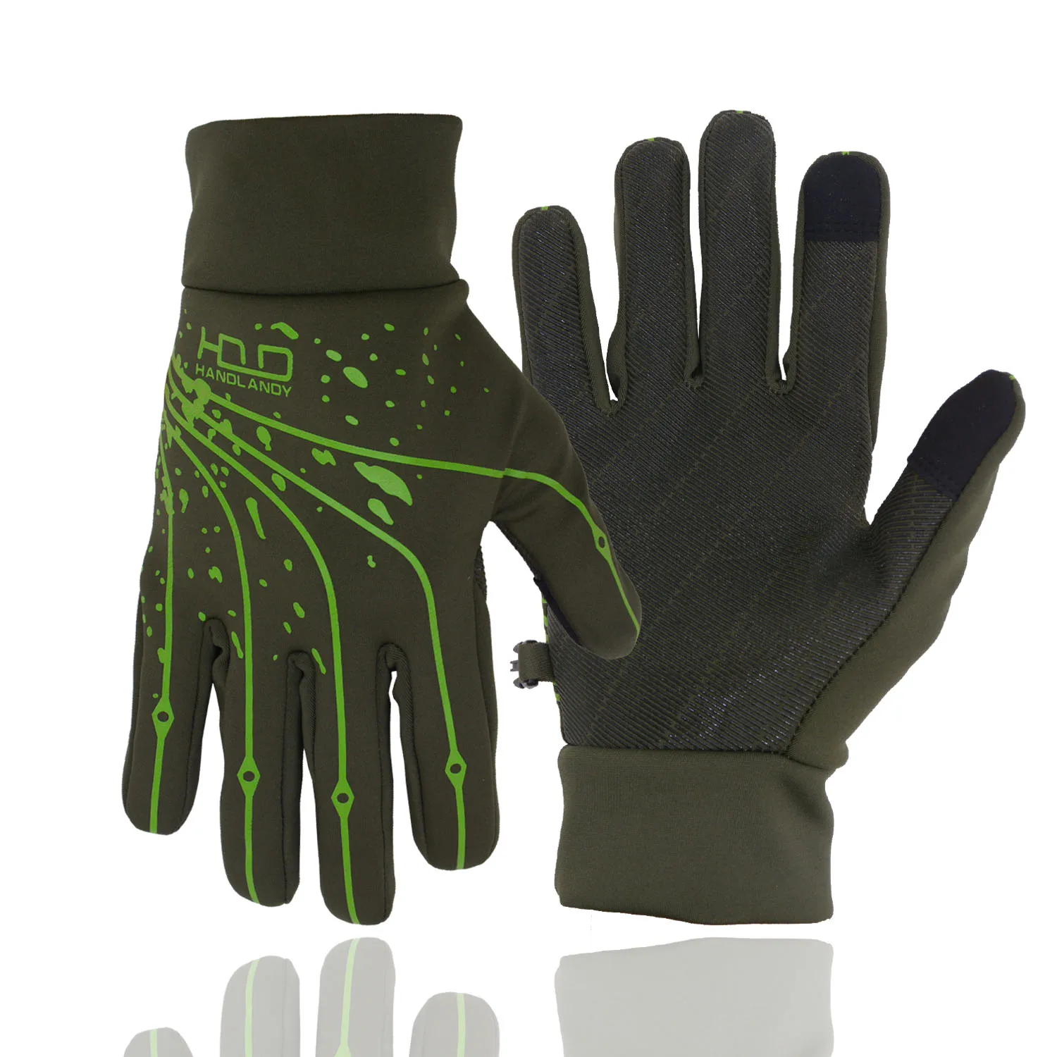 

HANDLANDY Olive Green dendritic pattern winter sport cycling gloves winter screen touch, Black/green