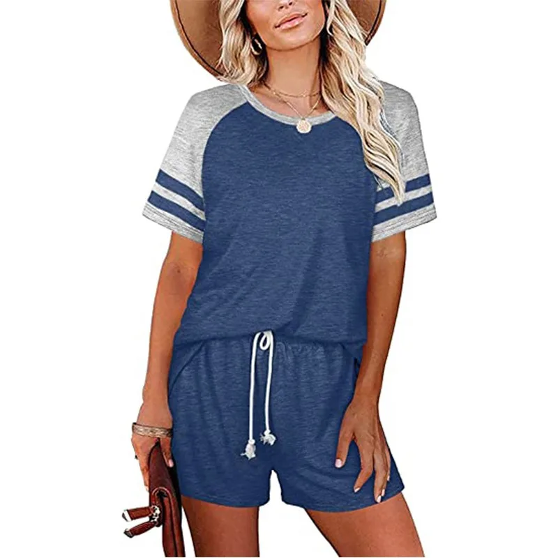 

Short-sleeved striped tshirts and shorts casual two-piece suit sweatshorts set