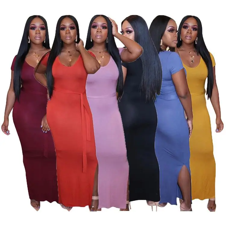 

Elegant Clothing 2020 Summer women dress bodycon maxi solid color short sleeve high split long women maxi bodycon dress, Colors bodycon women dress bodycon maxi
