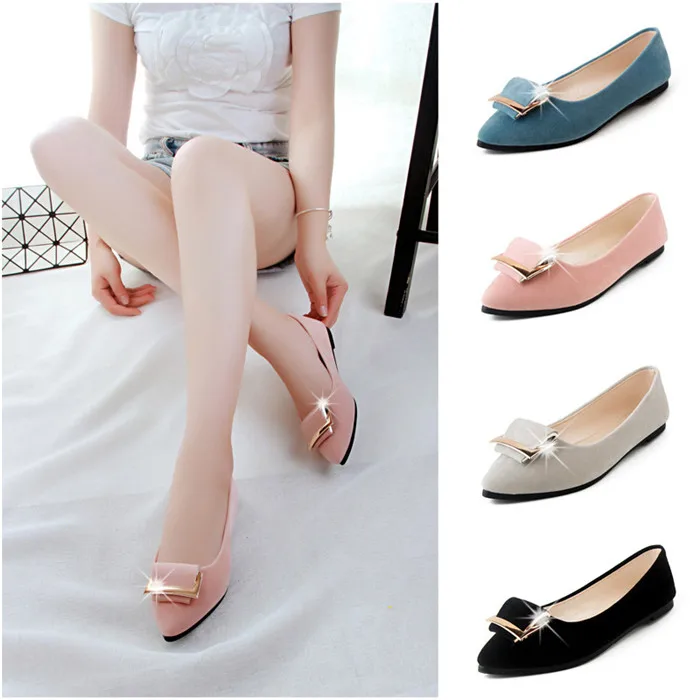 

Best-selling casual women's summer flat shoes tip metal square buckle fashion women's shoes, Black, beige, blue , pink