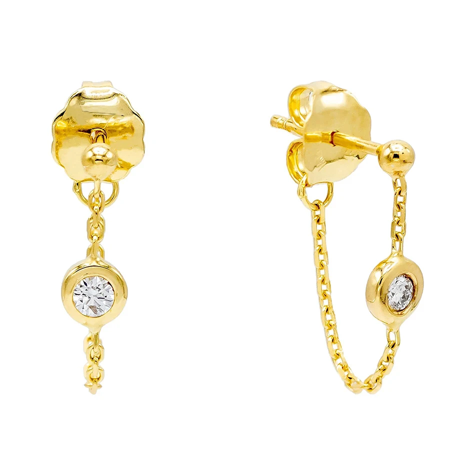 

925 Sterling Silver 14k Gold Plated Chain Drop Stud earrings For Woman Gold Plated Earrings