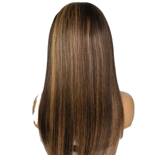 

hairpiece 2021 New Brazilian wig women's brown blonde Gradient long straight hair 13X4 distribution set wholesale, Natural color