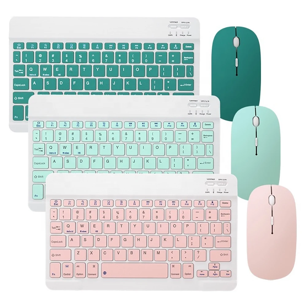 

10inch Tablet PC Keyboard Mini Wireless Keyboard And Mouse Rechargeable For iPad Phone Laptop keyboard, Black, white, pink, yellow