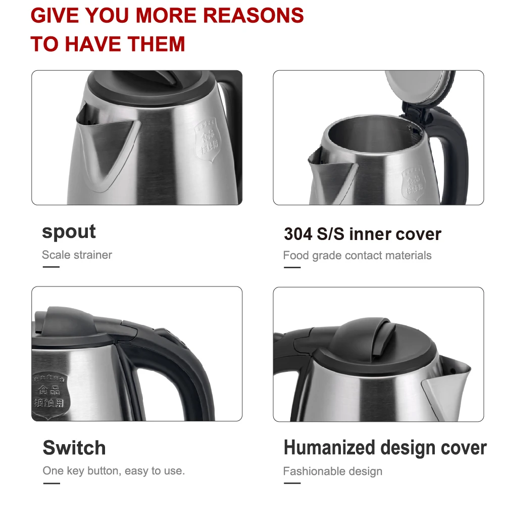 304 Stainless Steel Kettle Boil Water Cordless Electric Hotel The Wholesale Boiling 1.8l Price